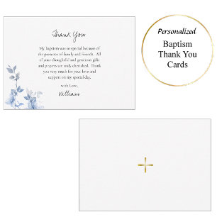 Ethereal Blue Flowers Orthodox Christian Baptism Thank You Card