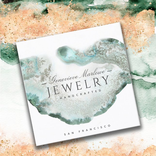 Ethereal Blue Green Agate Jewellery Designer Square Business Card (Creator Uploaded)