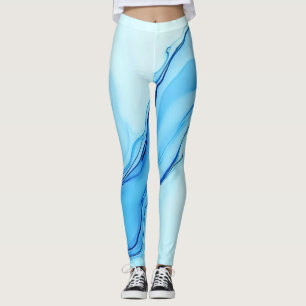 Ethereal Blue Liquid Art Swirls Leggings