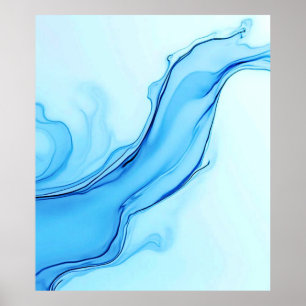 Ethereal Blue Liquid Art Swirls Poster
