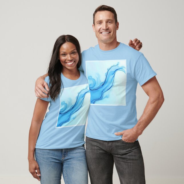 Ethereal Blue Liquid Art Swirls T-Shirt (Unisex)