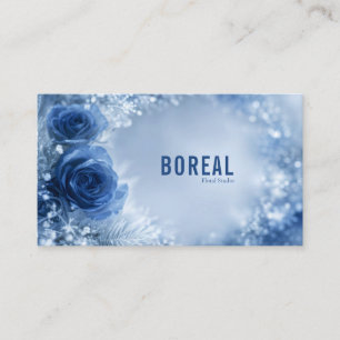 Ethereal Blue Rose Floral Icy Frost Winter Wreath Business Card