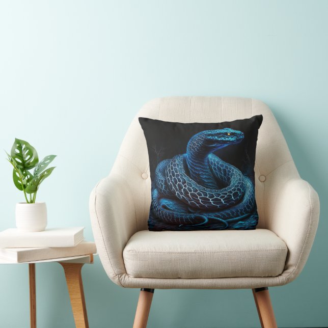 Ethereal Blue Serpent | Mystic Fantasy Snake Decor Cushion (Chair)