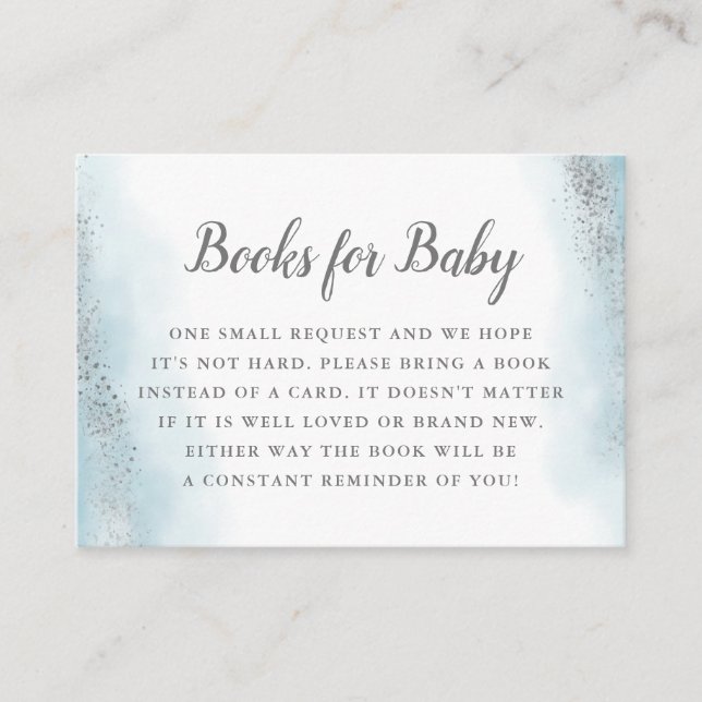 Ethereal Blue Silver Baby Shower Book Request Enclosure Card (Front)