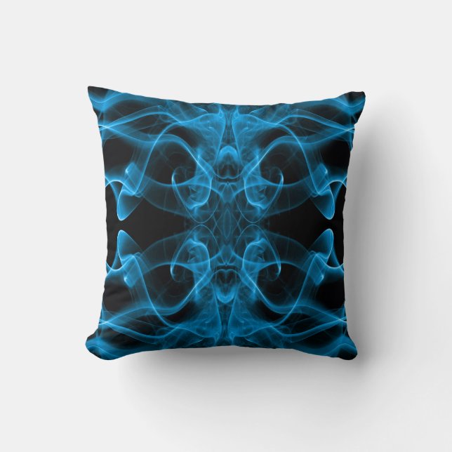 Ethereal Blue Smoke Abstract Art Cushion (Front)