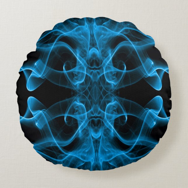 Ethereal Blue Smoke Abstract Art Round Cushion (Front)
