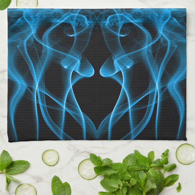 Ethereal Blue Smoke Abstract Art Tea Towel (Folded)