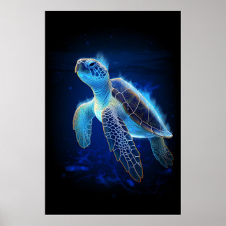 Ethereal Blue Turtle Underwater Poster