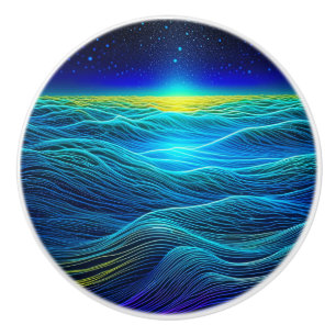 Ethereal Blue Waves and Ocean Sunset Ceramic Knob