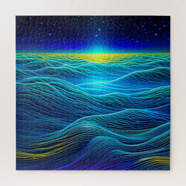 Ethereal Blue Waves and Ocean Sunset Jigsaw Puzzle (Vertical)