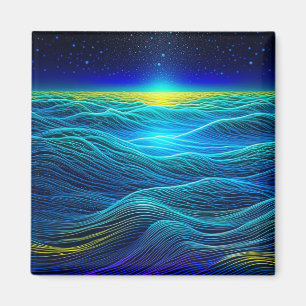 Ethereal Blue Waves and Ocean Sunset Magnet