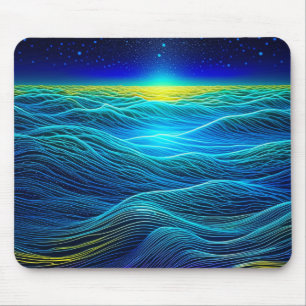 Ethereal Blue Waves and Ocean Sunset Mouse Pad