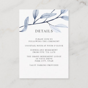 Ethereal Blue WEDDING Hotel details Accommodation Enclosure Card