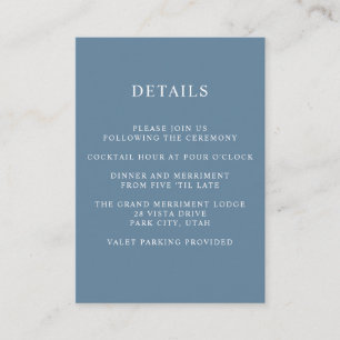 Ethereal Blue WEDDING Hotel details Accommodation Enclosure Card