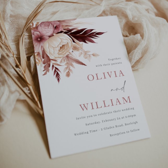 Ethereal Blush and Burgundy Bohemian Wedding Invitation (Creator Uploaded)