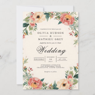 Ethereal Blush Floral Flourish Wedding Invitation