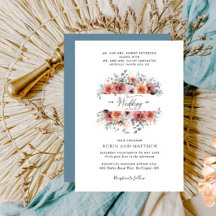 "Ethereal" Blush, Peach and Blue Floral Wedding Invitation