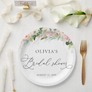 Ethereal Blush Pink Roses Bridal Shower Paper Plate