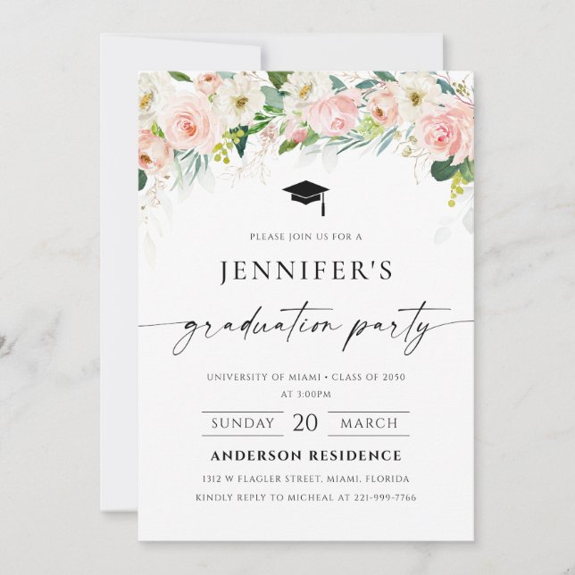 Ethereal Blush Pink Roses Graduation Invitation (Front)