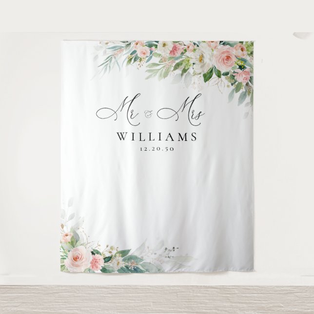 Ethereal Blush Pink Roses Wedding Backdrops Tapestry (Front)