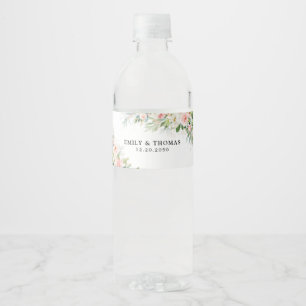 Ethereal Blush Pink Roses Wedding Water Bottle Label