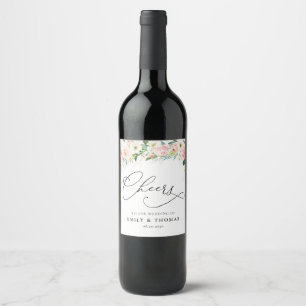 Ethereal Blush Pink Roses Wedding Wine Label