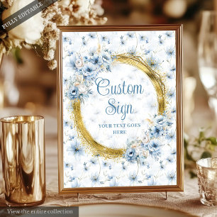 Ethereal Bohemian Pastel Blue Gold Wedding Sign