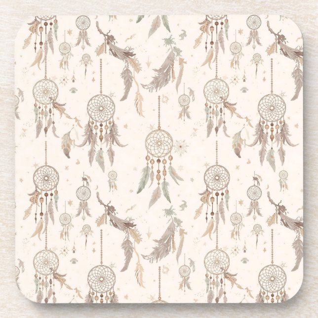 Ethereal Boho Dream Catcher Celestial Ceramic Tile Coaster (Front)