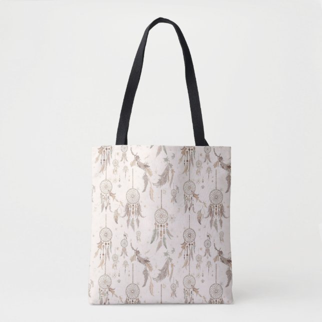 Ethereal Boho Dream Catcher Feathers Celestial Tote Bag (Front)