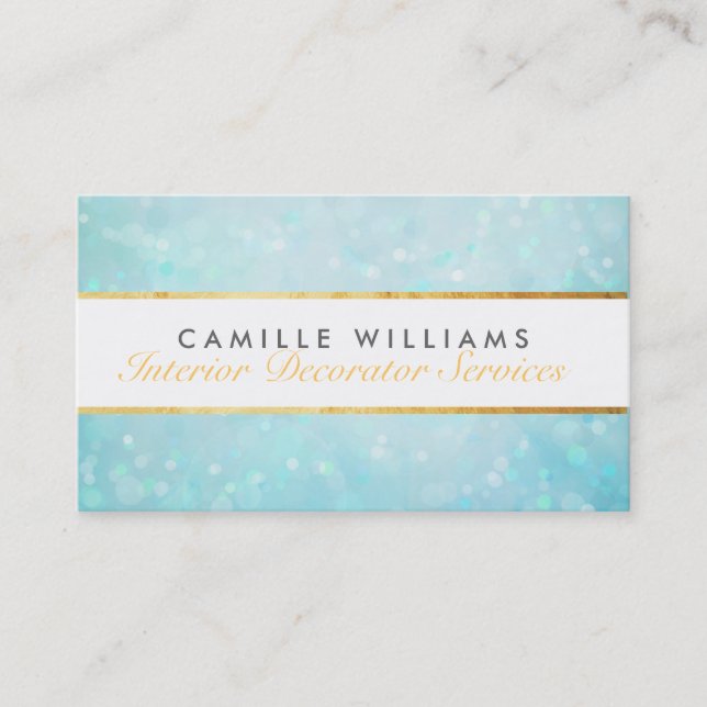 ETHEREAL BOKEH pattern elegant gold strip blue Business Card (Front)