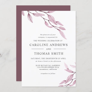Ethereal Burgundy   Botanical Leaves wedding Invitation