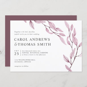 Ethereal Burgundy   Chic Botanical Leaves wedding Invitation
