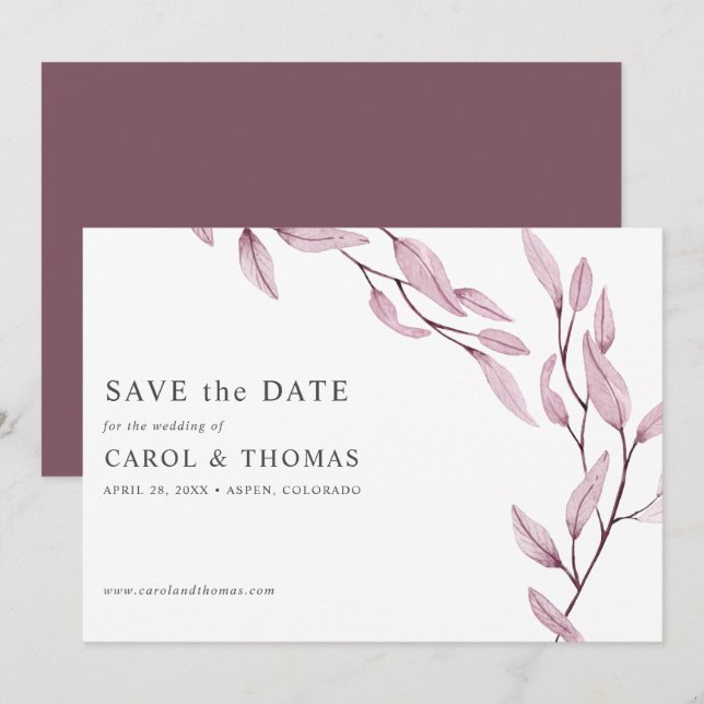 Ethereal Burgundy | chic botanical save the date Invitation (Front/Back)