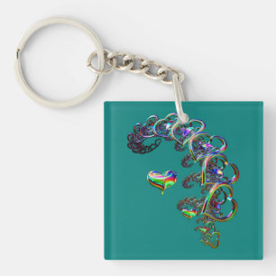 Ethereal Cascade of Hearts Key Ring