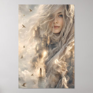Ethereal Castle of Light Fantasy Poster