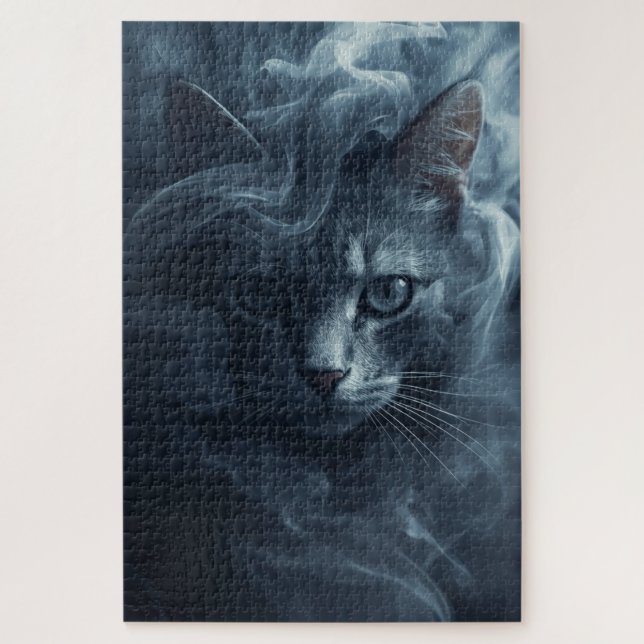 Ethereal Cat in Smoke & Mist – Mystical Puzzle (Vertical)