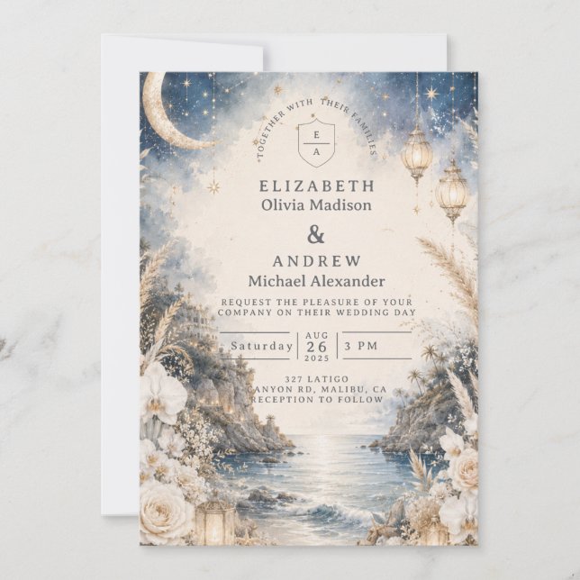 Ethereal Celestial Beach Wedding Invitation (Front)