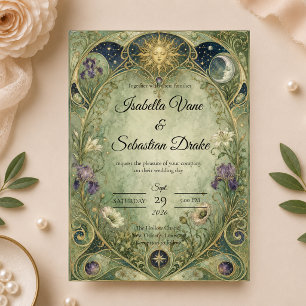 Ethereal Celestial Botanical Wedding Invitation