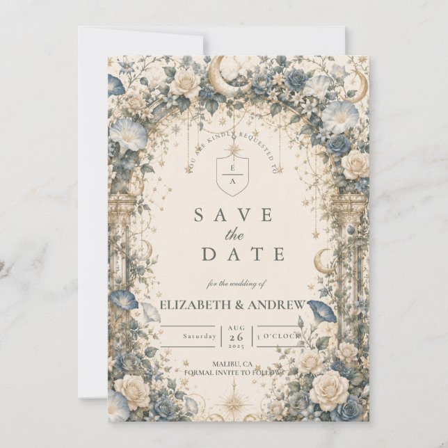 Ethereal Celestial Garden Wedding Save The Date (Front)
