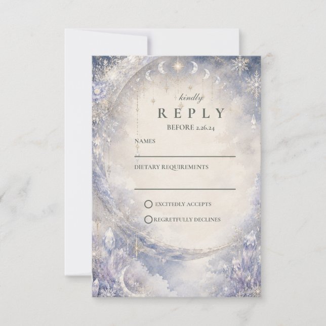 Ethereal Celestial Winter Wedding RSVP Card (Front)