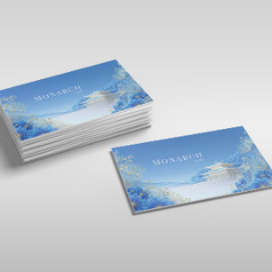 Ethereal Chinoiserie Blue Floral Pagoda Landscape Business Card