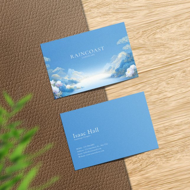 Ethereal Chinoiserie Blue Landscape White Floral Business Card (Creator Uploaded)