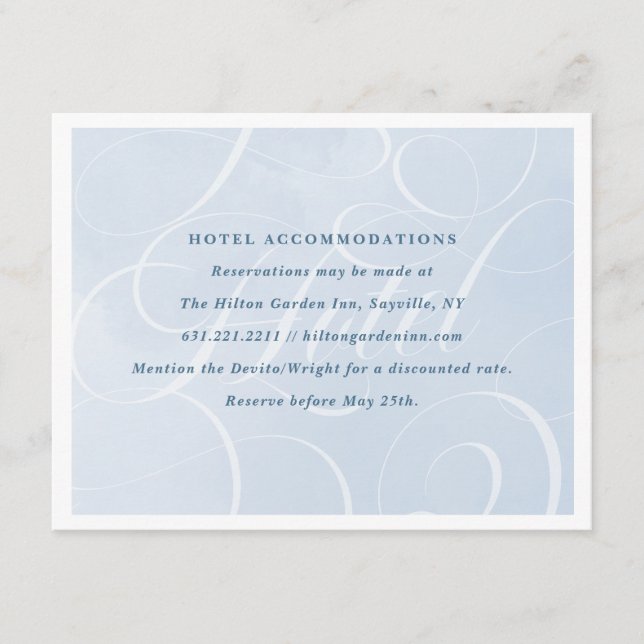 Ethereal Cloud Blue Sky Script Watercolor Hotel Enclosure Card (Front)