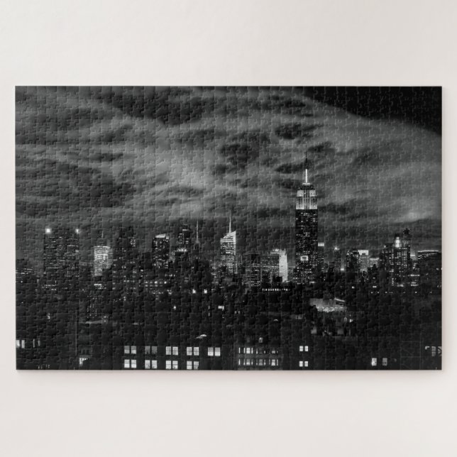 Ethereal Clouds: NYC Skyline, Emp St Bldg BW Jigsaw Puzzle (Horizontal)