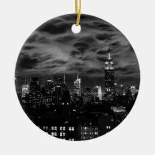 Ethereal Clouds: NYC Skyline, Empire State Bldg BW Ceramic Ornament
