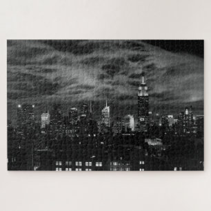 Ethereal Clouds: NYC Skyline, ESB Black and White Jigsaw Puzzle