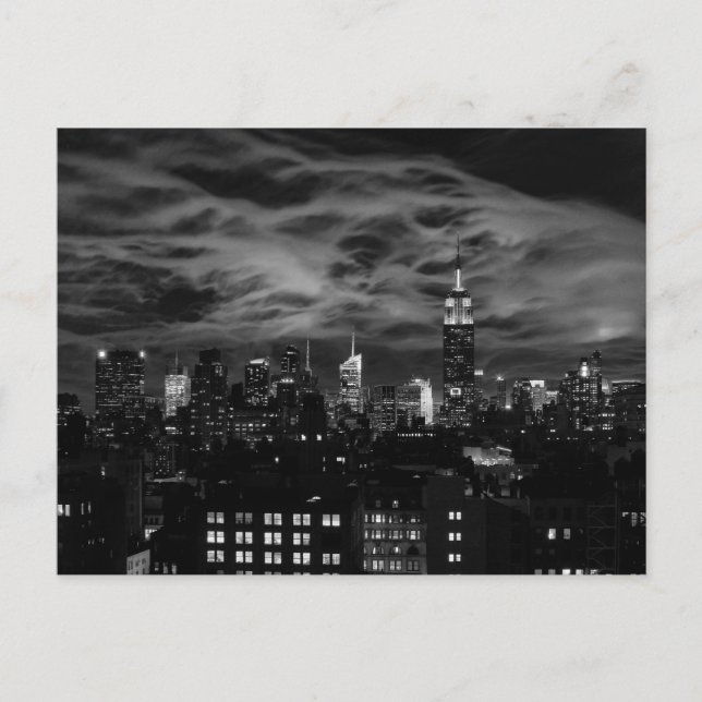 Ethereal Clouds: NYC Skyline, ESB BW Postcard (Front)
