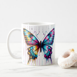 Ethereal Colour Fusion: A Butterfly Dancing Among Coffee Mug