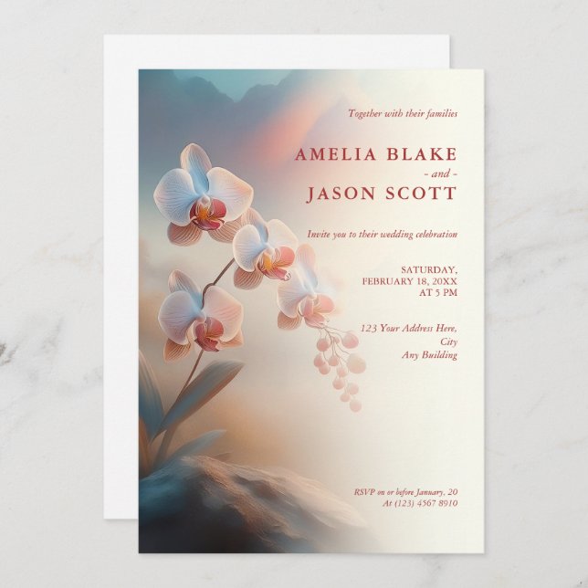 Ethereal Colours White Orchid Wedding Invitation (Front/Back)