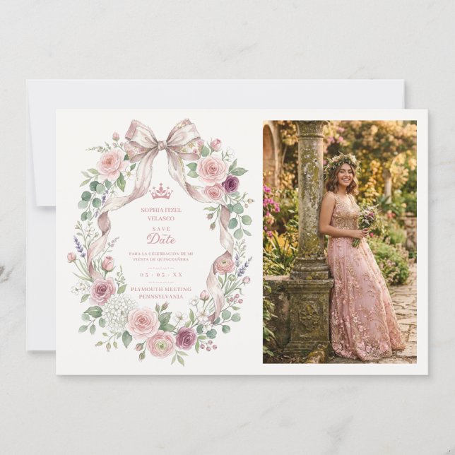 Ethereal Coquette Pink Floral Quince Photo TMF26 Save The Date (Front)